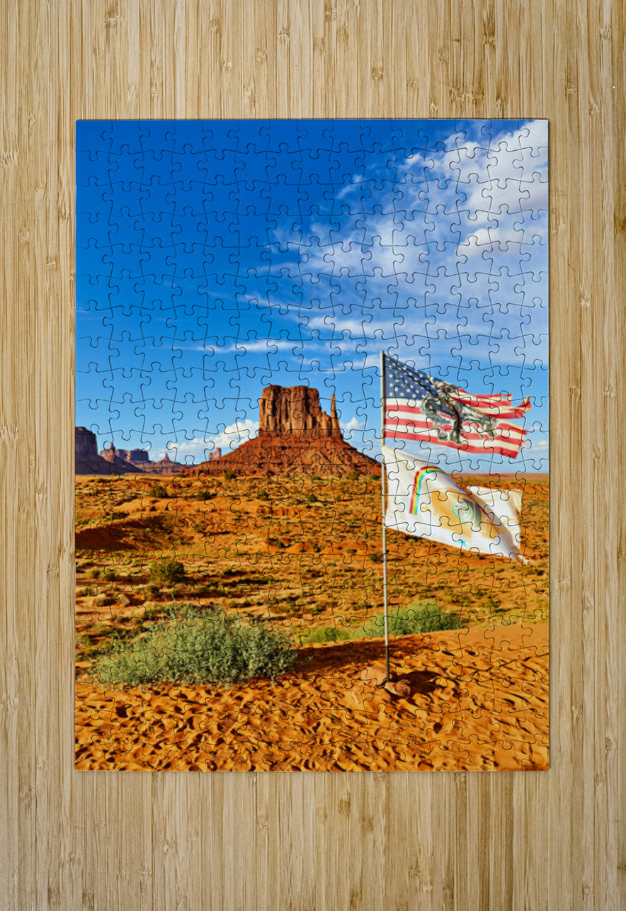 Monument Valley displays flags under blue sky in USA Marco Brivio Puzzle printing