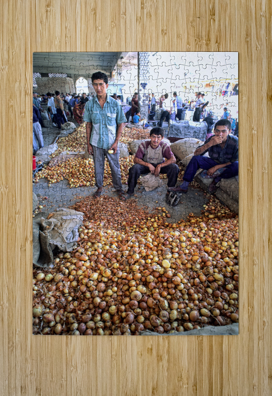 Young vendors sell onions in a market in Khiva Uzbekistan Marco Brivio Puzzle printing