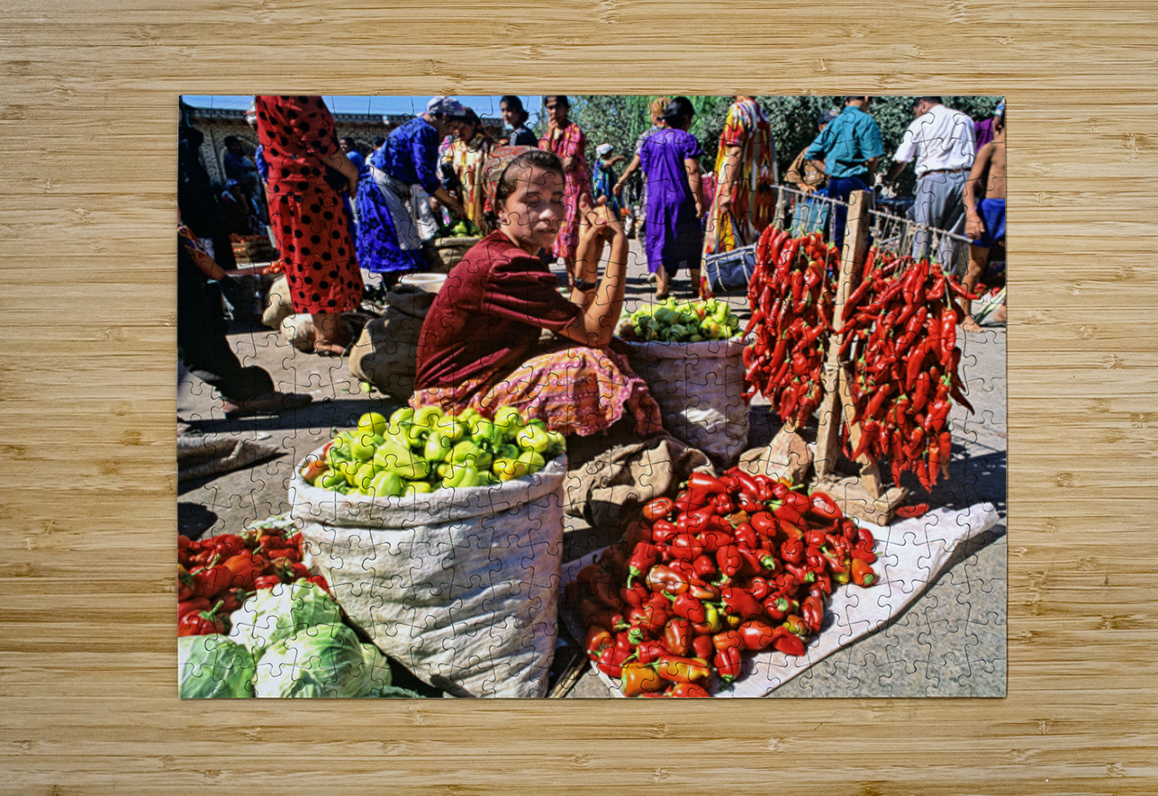 Market scene in Khiva with local produce and vendors Marco Brivio Puzzle printing