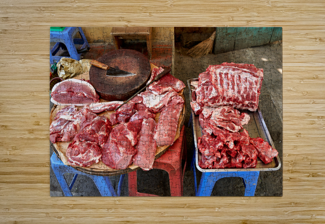 Fresh meat sold in Hanoi market during daytime Marco Brivio Puzzle printing