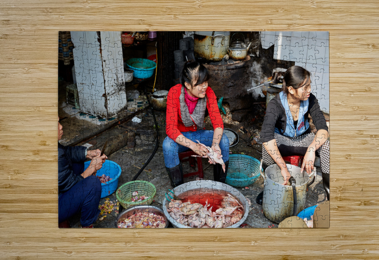 Women preparing fish in a market in Hanoi Vietnam Marco Brivio Puzzle printing