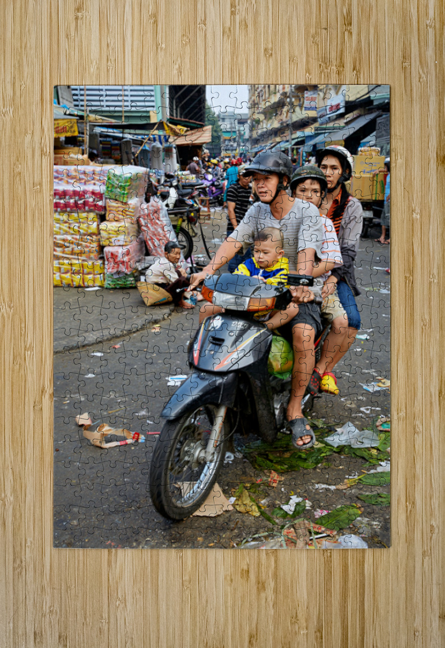 Motorbike family ride through busy Ho Chi Minh street in Vietnam Marco Brivio Puzzle printing