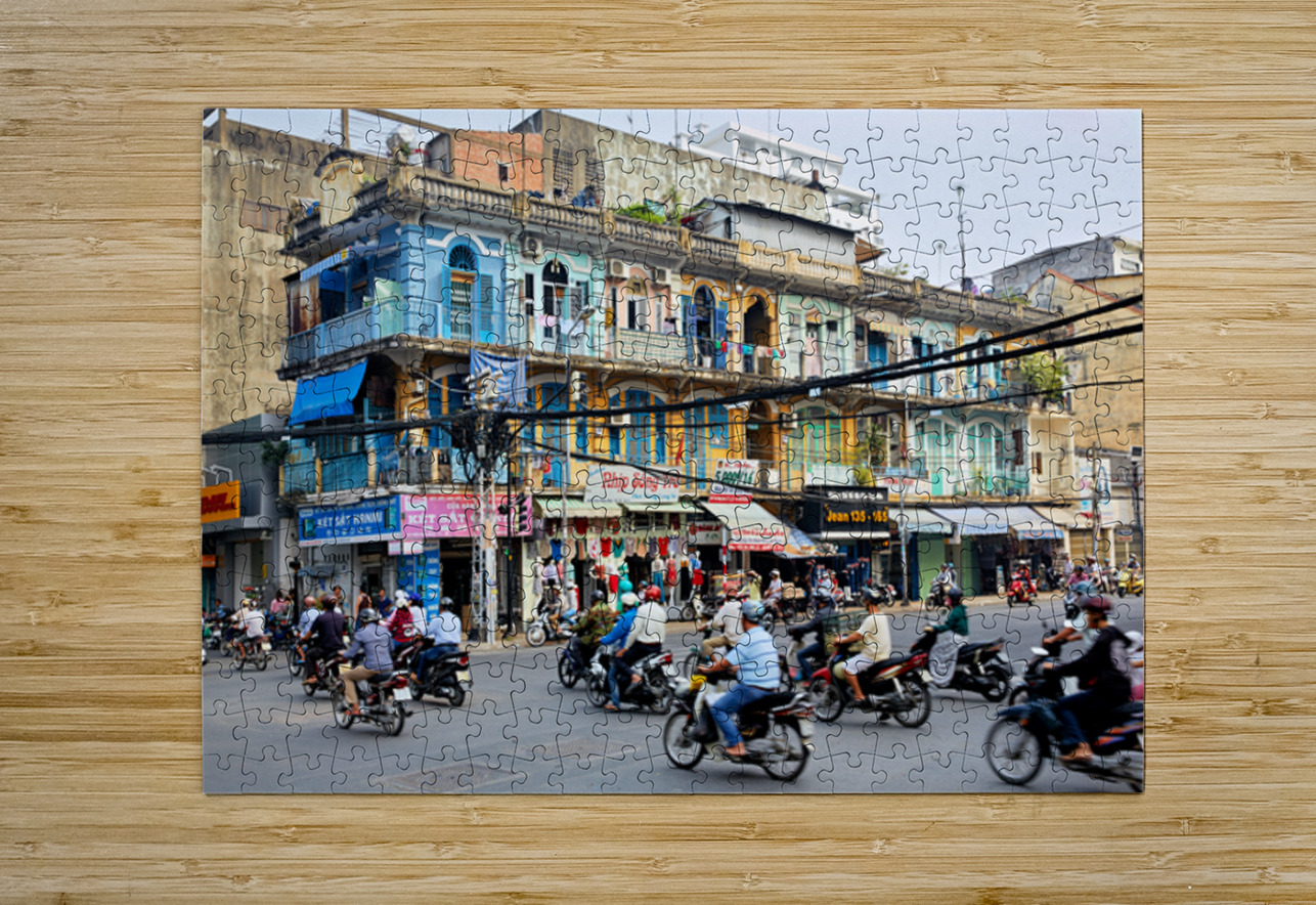 Busy street scene in Ho Chi Minh City with motorbikes and shops Marco Brivio Puzzle printing