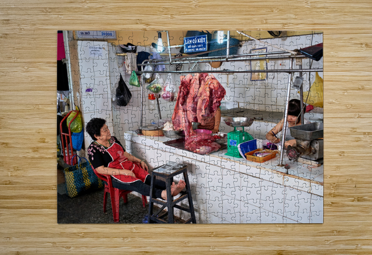 Market scene in Ho Chi Minh City with meat vendor and customer Marco Brivio Puzzle printing