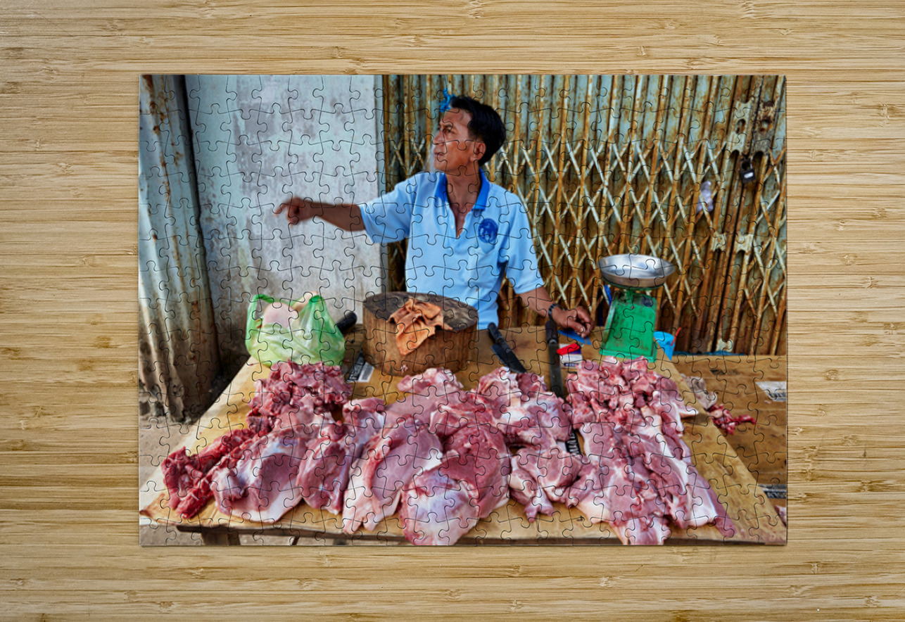Local butcher selling meat in Phu Quoc market area Marco Brivio Puzzle printing