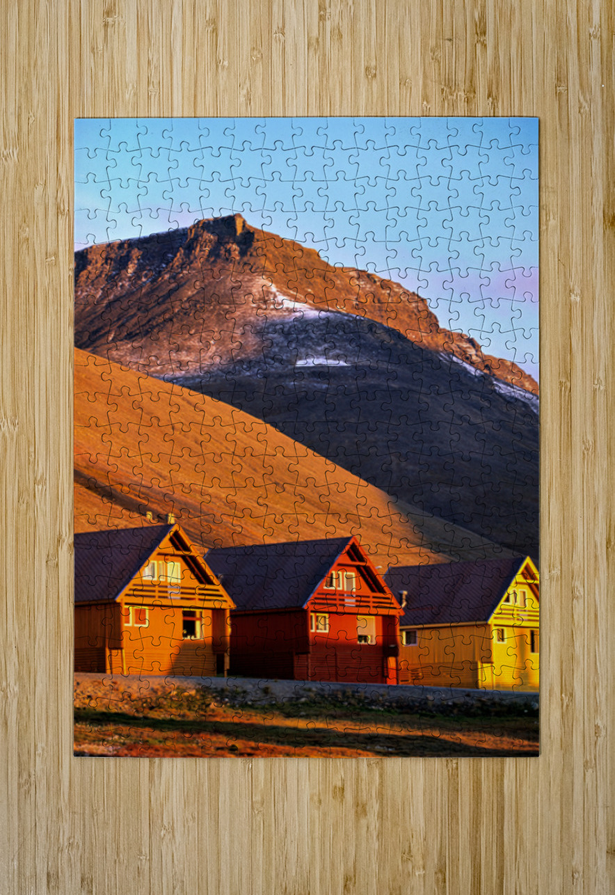 Colorful houses under a mountain in Longyearbyen Svalbard Marco Brivio Puzzle printing