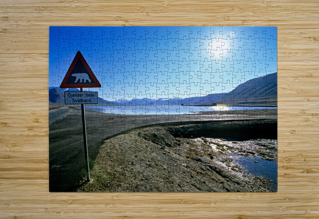 Warning signs in Longyearbyen Svalbard Archipelago Norway Marco Brivio Puzzle printing