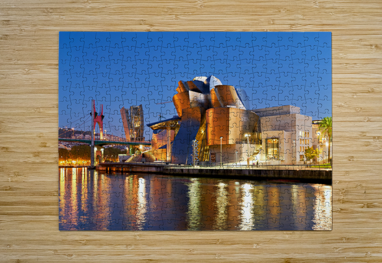 Guggenheim Museum in Bilbao at night with river view Marco Brivio Puzzle printing