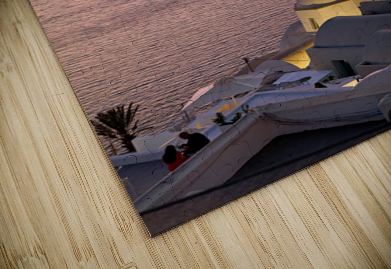 Sunset over Santorini caldera with church and boats. Marco Brivio Puzzle