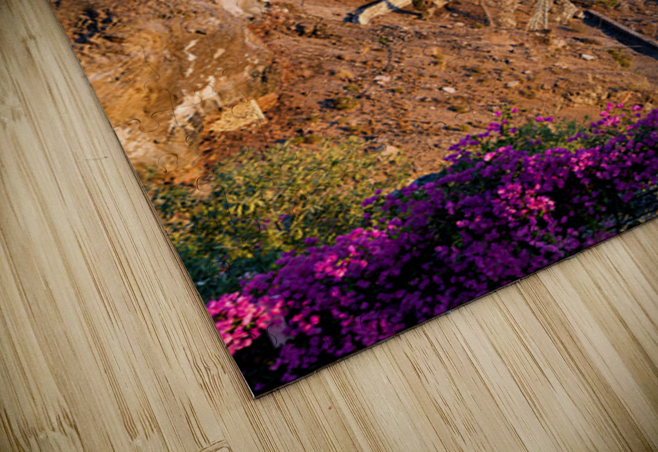 Picturesque Santorini cliffside town with winding path and vibra Marco Brivio Puzzle