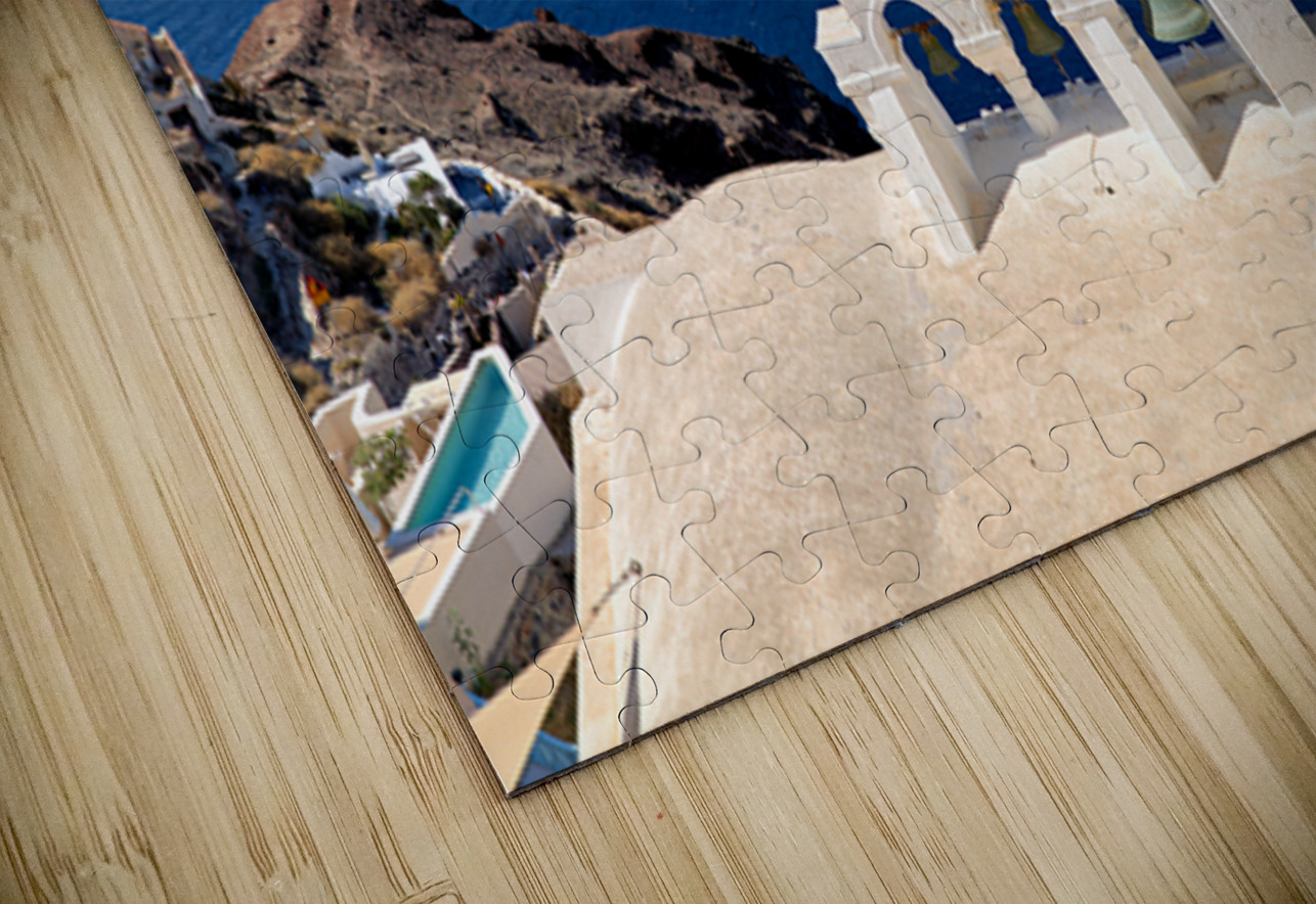 Iconic Santorini bell tower overlooking the caldera and Aegean S Marco Brivio Puzzle