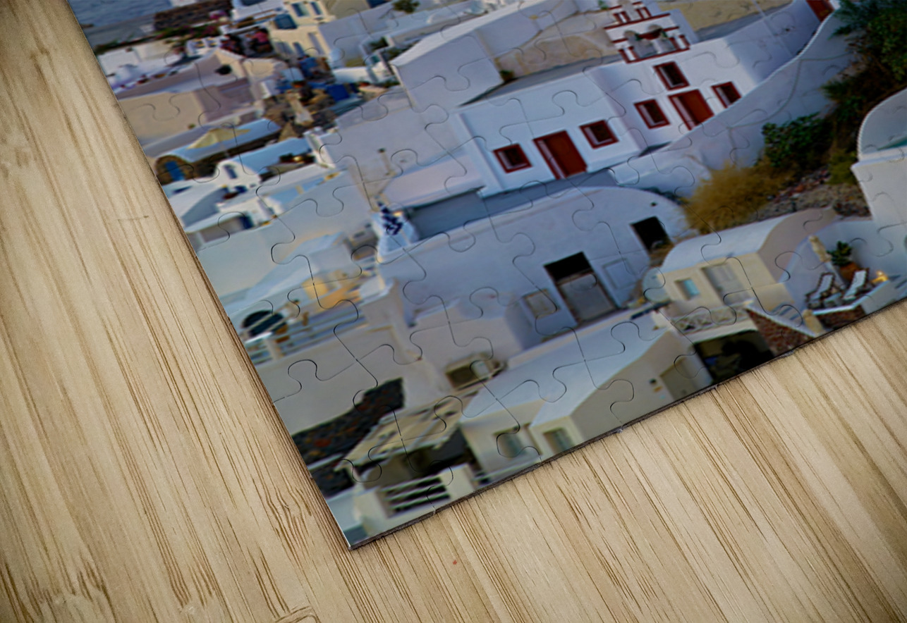 Oia Santorini: White buildings windmills and sunset over the  Marco Brivio Puzzle