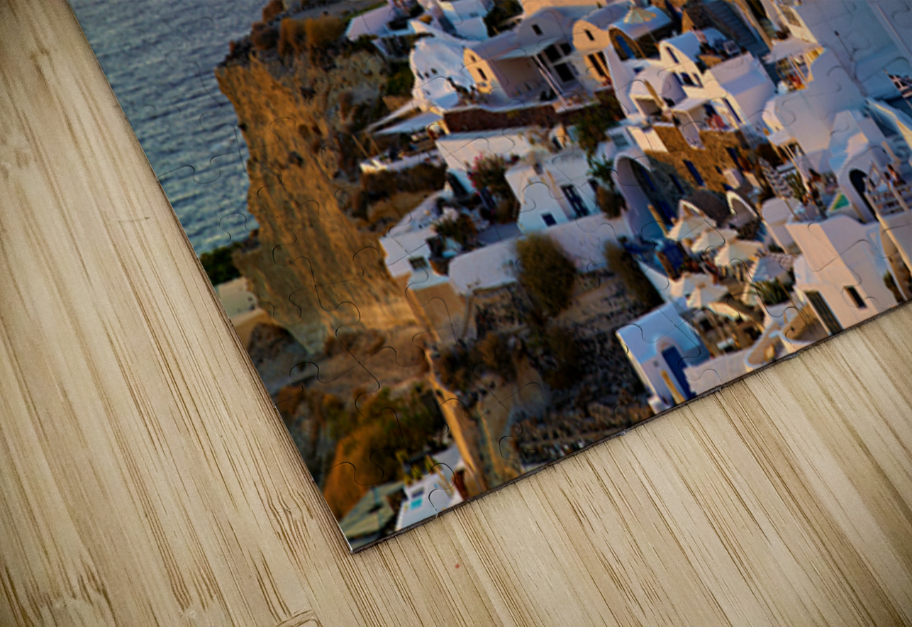 Santorini village at sunset with windmills overlooking the Aegea Marco Brivio Puzzle