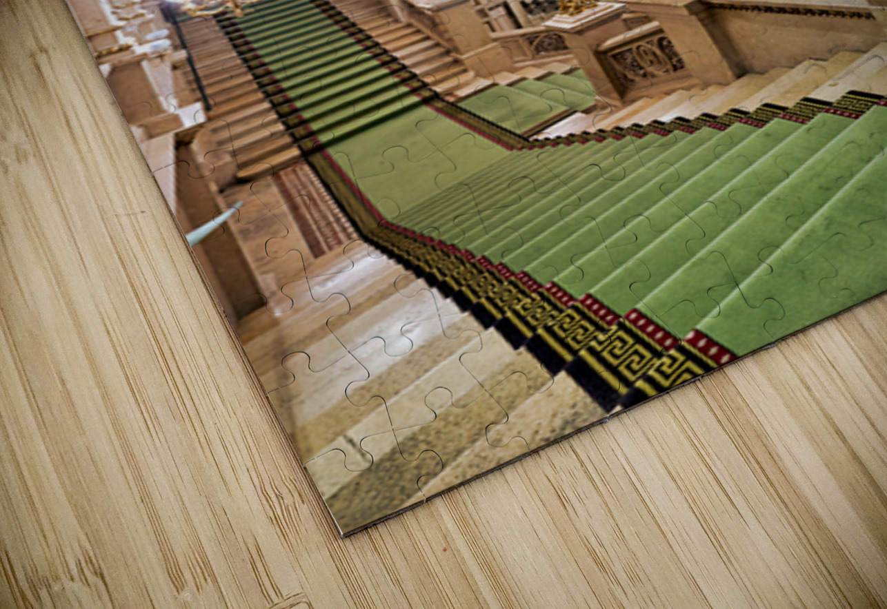 Ornate grand staircase with green carpet and classical statues. Marco Brivio Puzzle