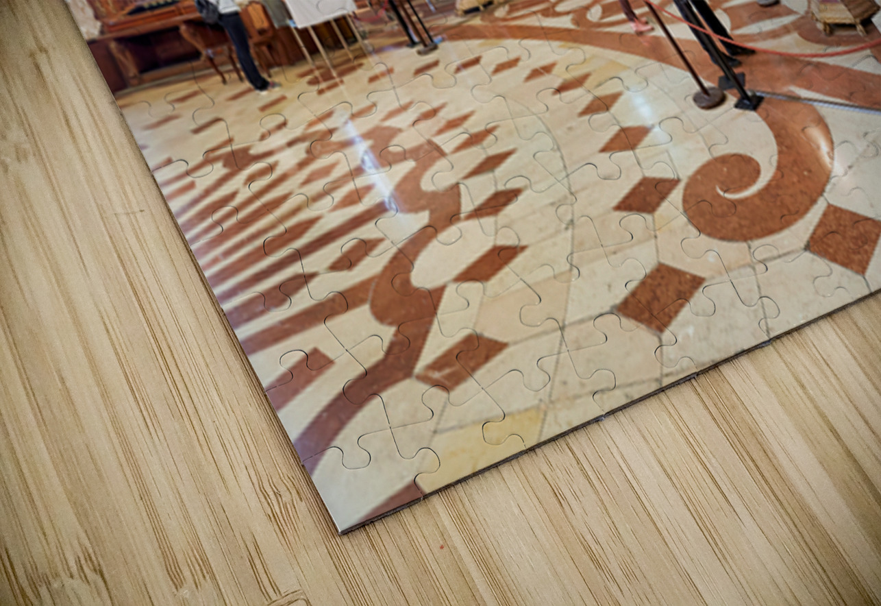 Ornate library interior with towering bookshelves statues glob Marco Brivio Puzzle