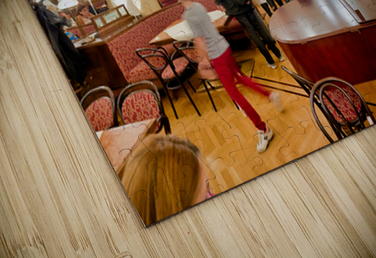 Ornate cafe interior bustling with people and a grand piano. Marco Brivio Puzzle