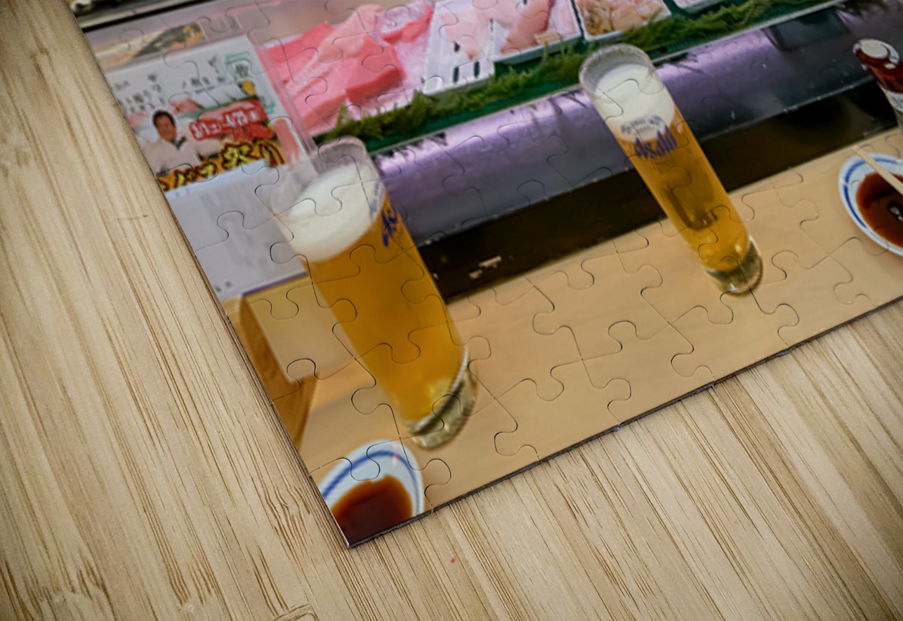 Sushi bar in Shibuya district with chefs and guests enjoying mea Marco Brivio Puzzle