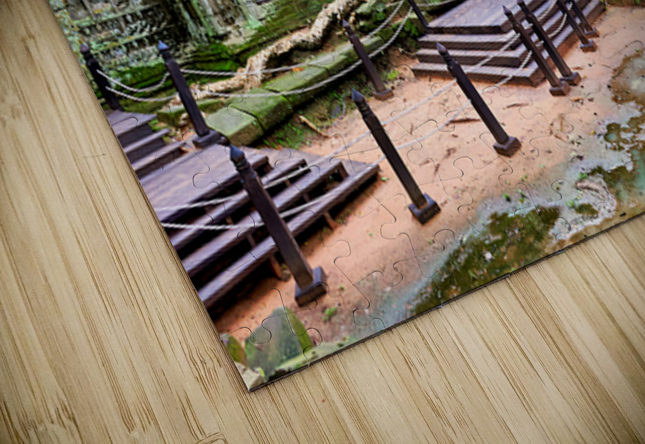 Ancient temple ruins overgrown by massive tree roots and moss. Marco Brivio Puzzle