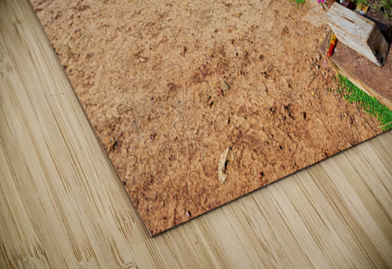 Ancient statue overlooks temple ruins amidst lush greenery. Marco Brivio Puzzle