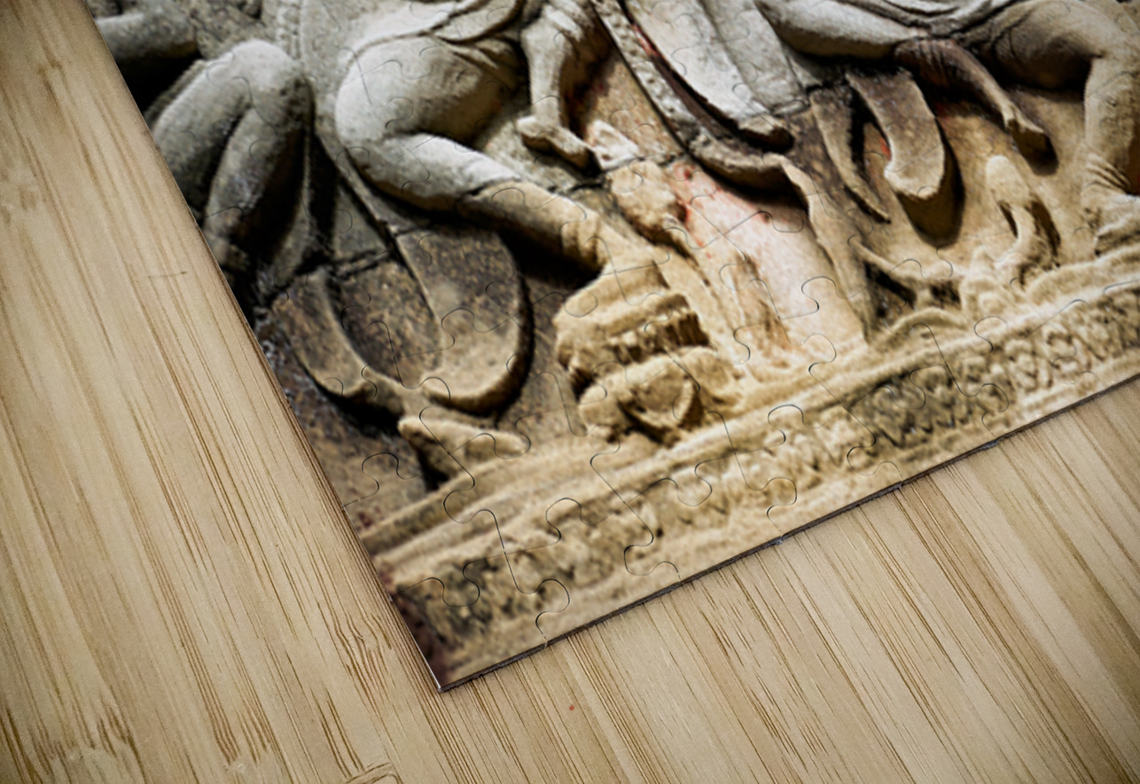 Ancient stone carvings of dancing Apsaras on a temple wall. Marco Brivio Puzzle