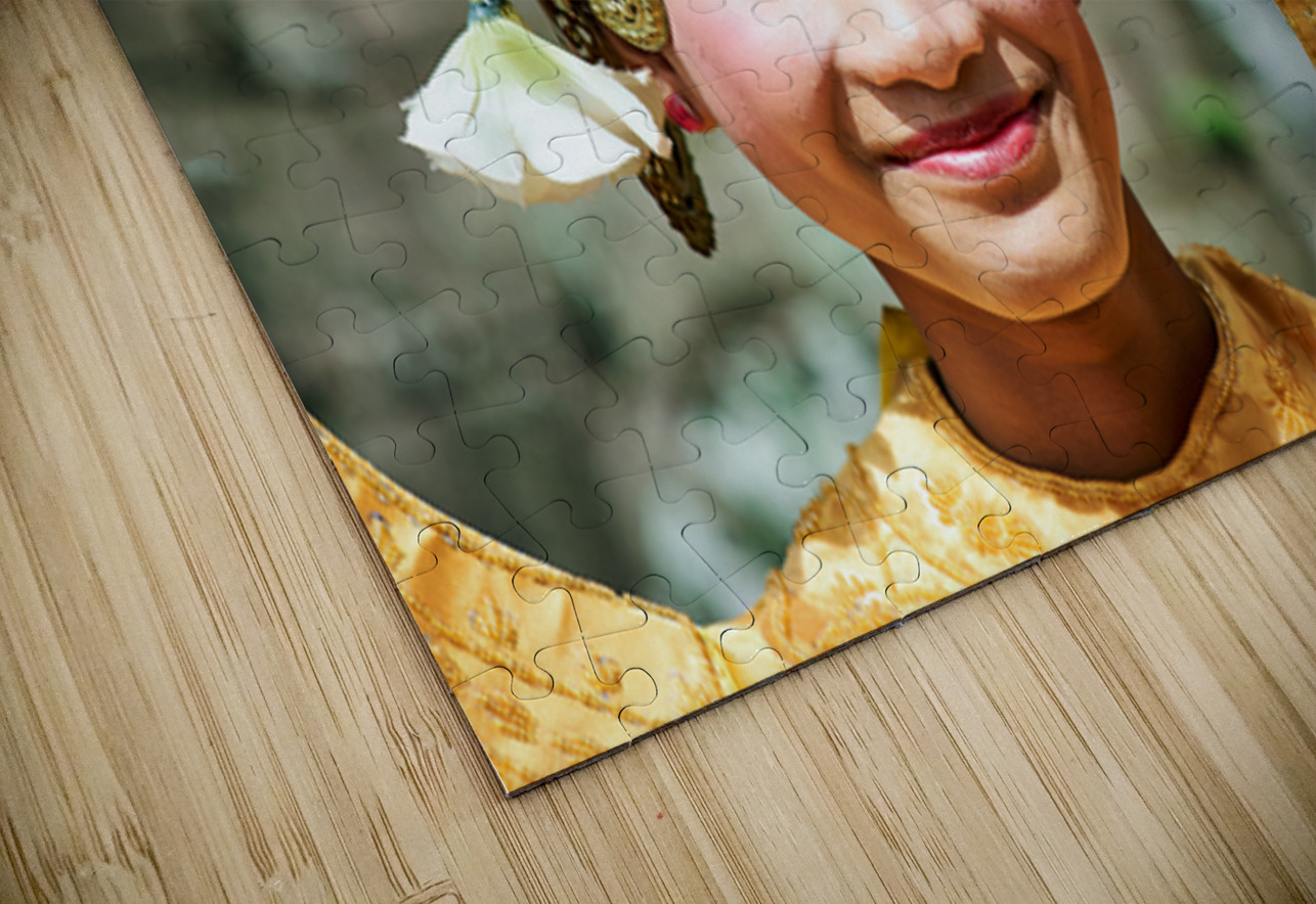 Smiling Cambodian dancer in traditional golden costume and crown Marco Brivio Puzzle