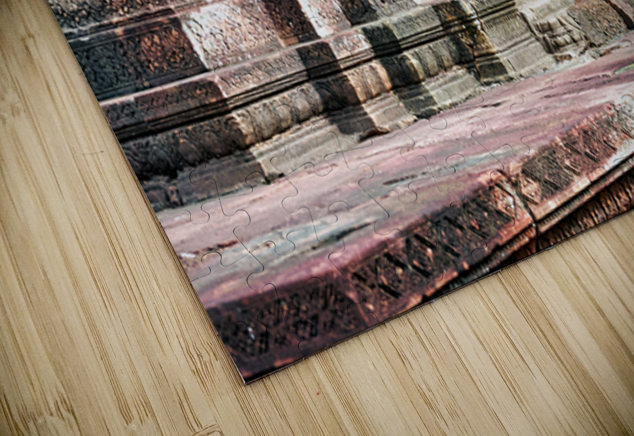 Ancient Cambodian temple with intricate carvings and guardian st Marco Brivio Puzzle