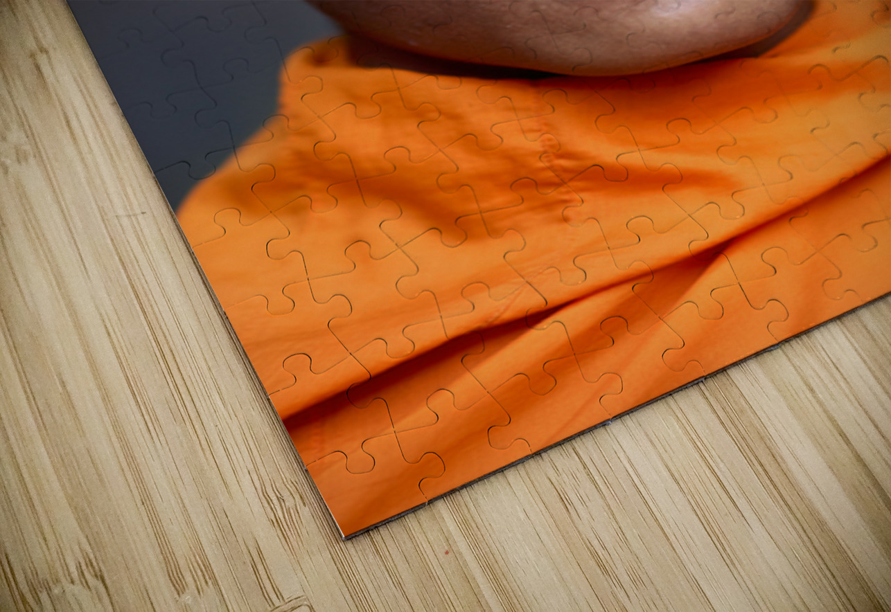 Young Buddhist monk in orange robe close up portrait. Marco Brivio Puzzle