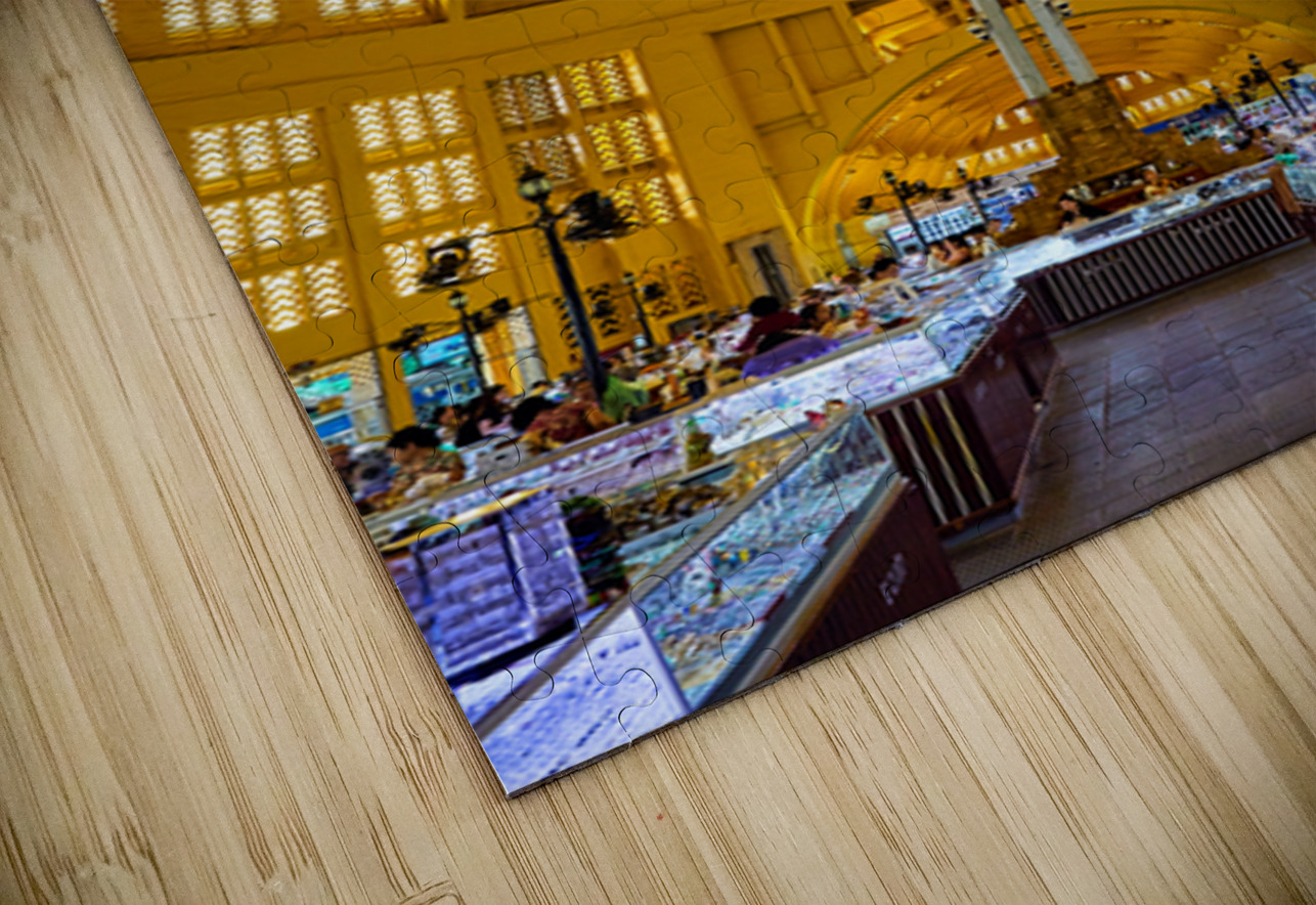 Grand domed market interior with central clock and bustling stal Marco Brivio Puzzle