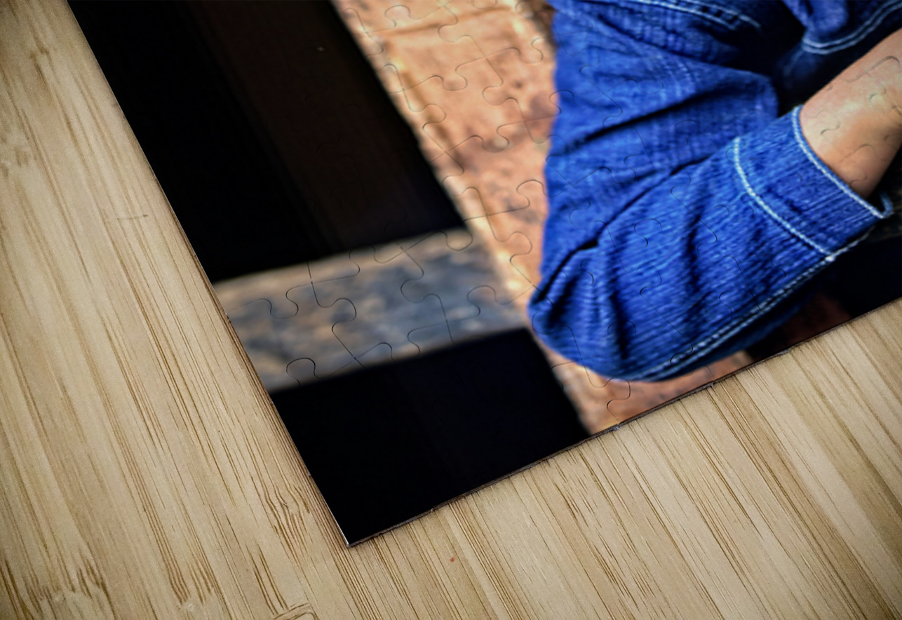 Smiling child peeking from a wooden window. Marco Brivio Puzzle