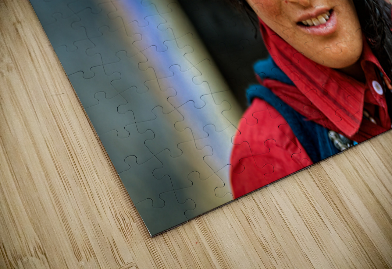 Traditional woman carries child in Tibet with ornate hair decora Marco Brivio Puzzle