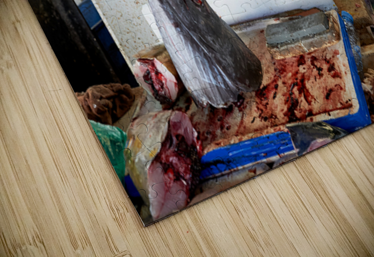 Man talks on phone at busy fish market in Dubai UAE Marco Brivio Puzzle