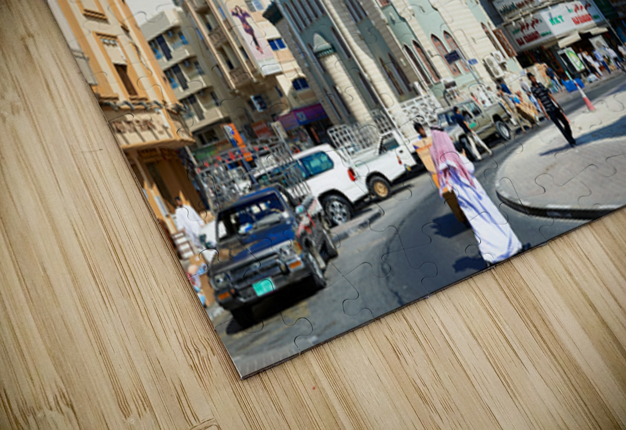 Middle Eastern street scene with mosque and market in Dubai UAE Marco Brivio Puzzle
