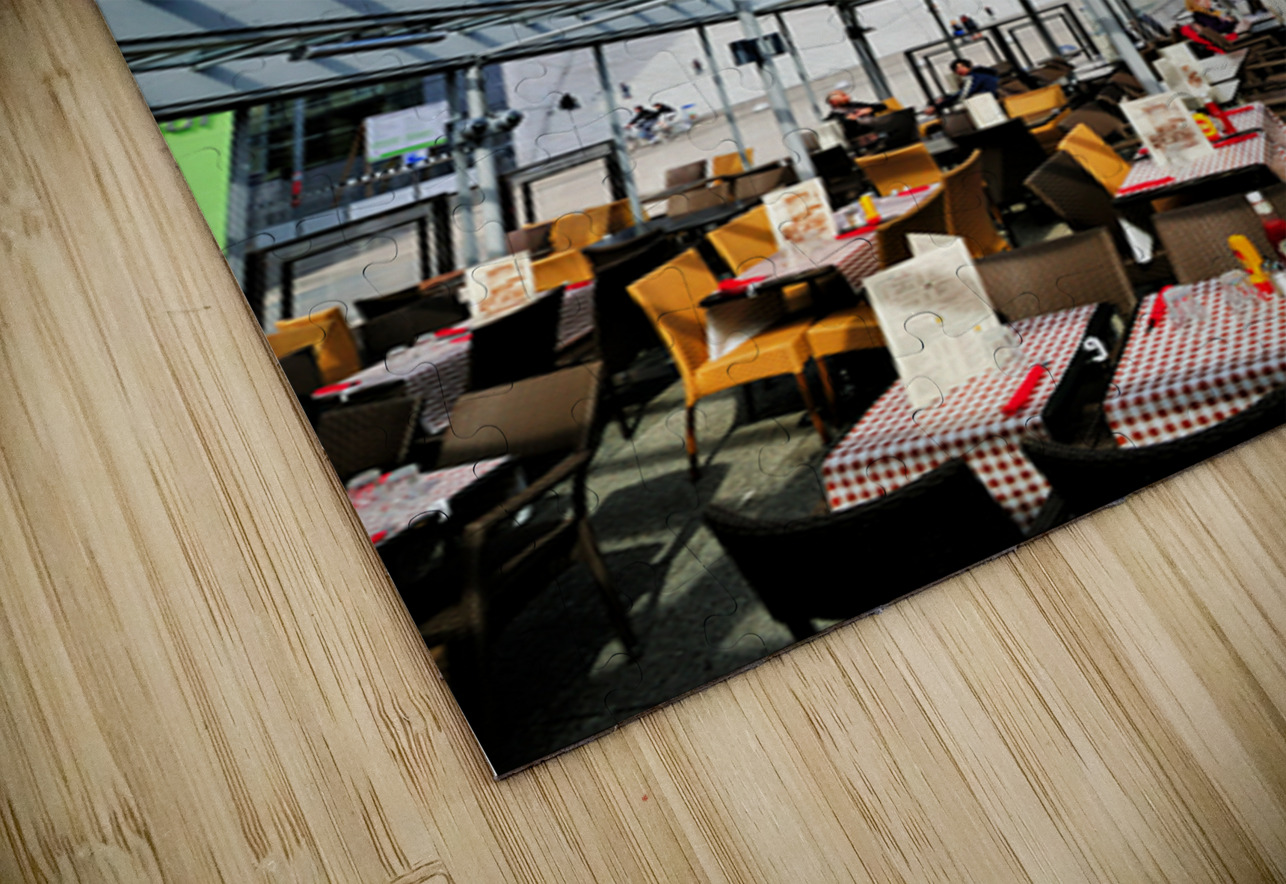 Dining area in Paris with modern building under clear sky Marco Brivio Puzzle