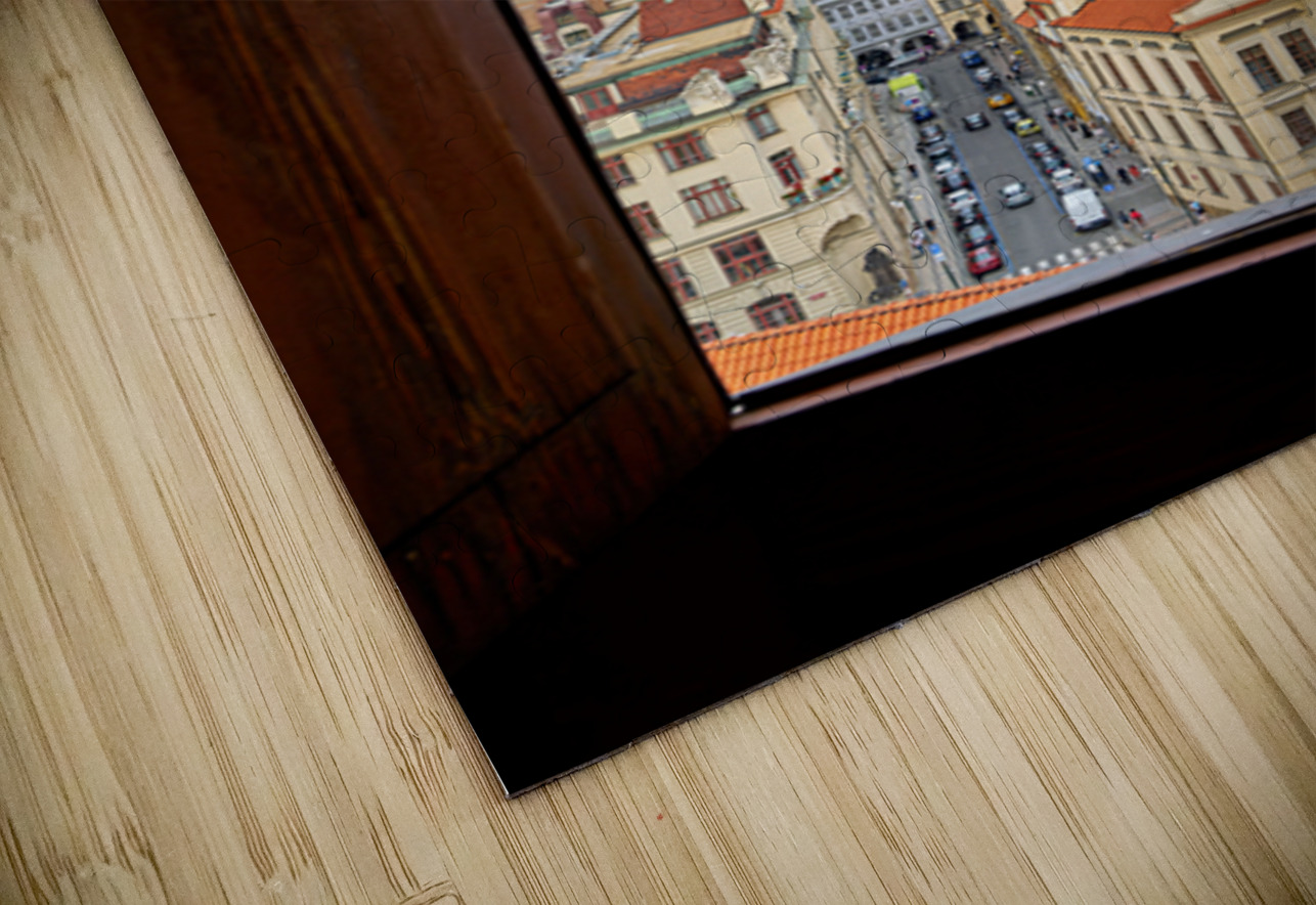 Prague cityscape from window Tyn Church red roofs. Marco Brivio Puzzle