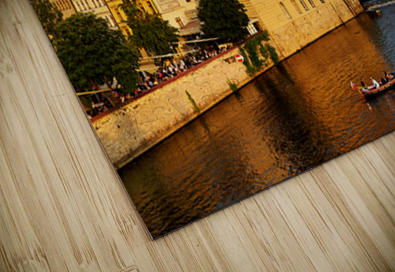 Sunset over Pragues Vltava River historic buildings and boat. Marco Brivio Puzzle