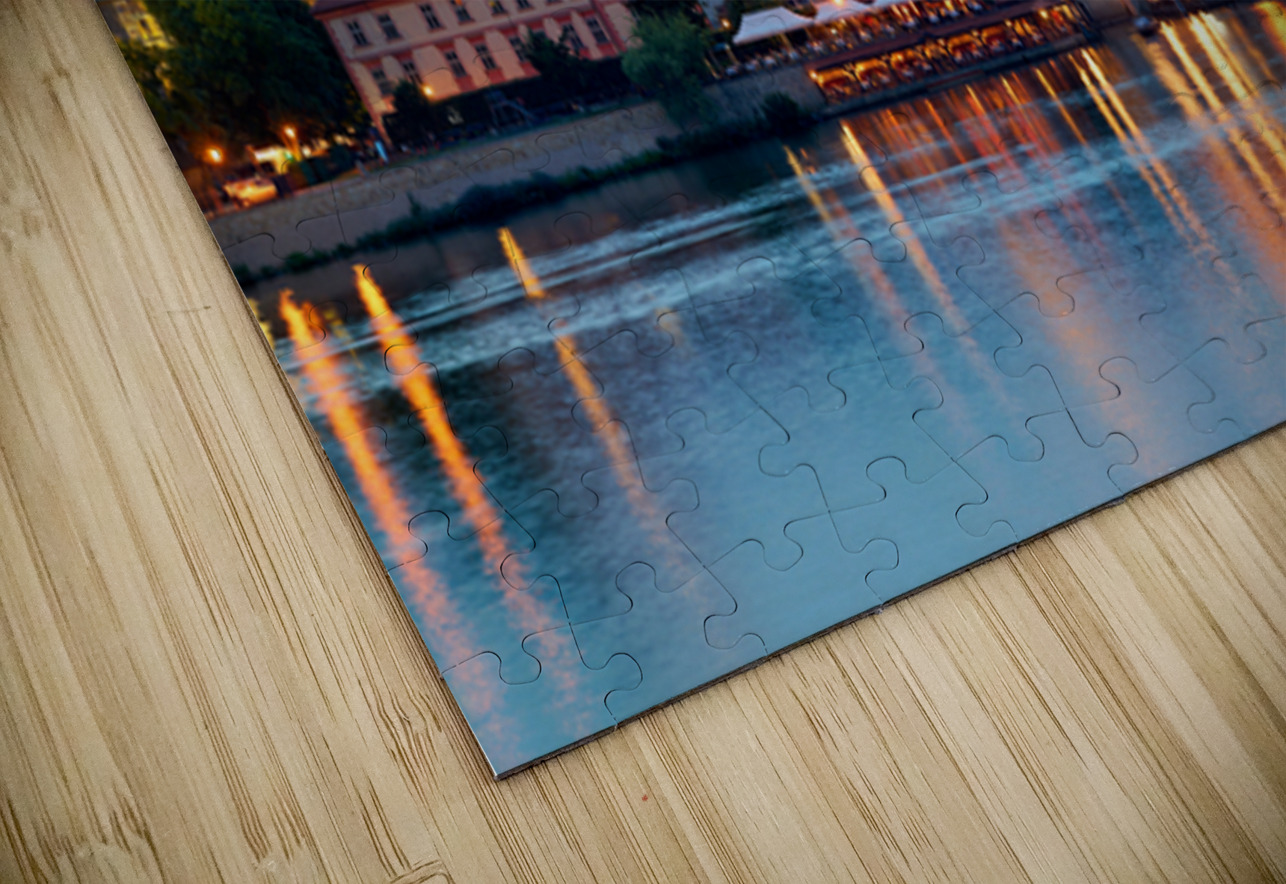 Prague cityscape at night with castle and river reflections. Marco Brivio Puzzle