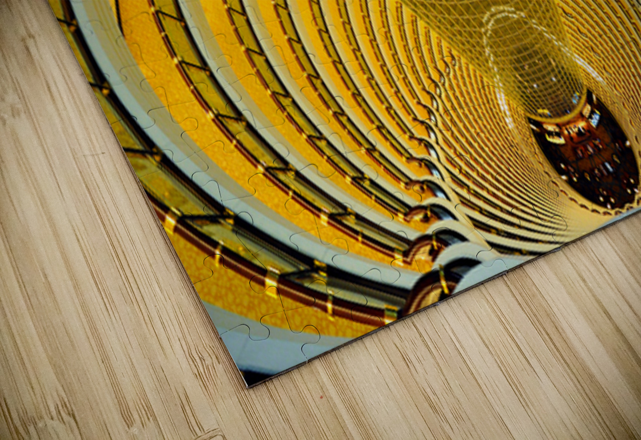 Golden hotel atrium with glass elevator in Shanghai China Marco Brivio Puzzle