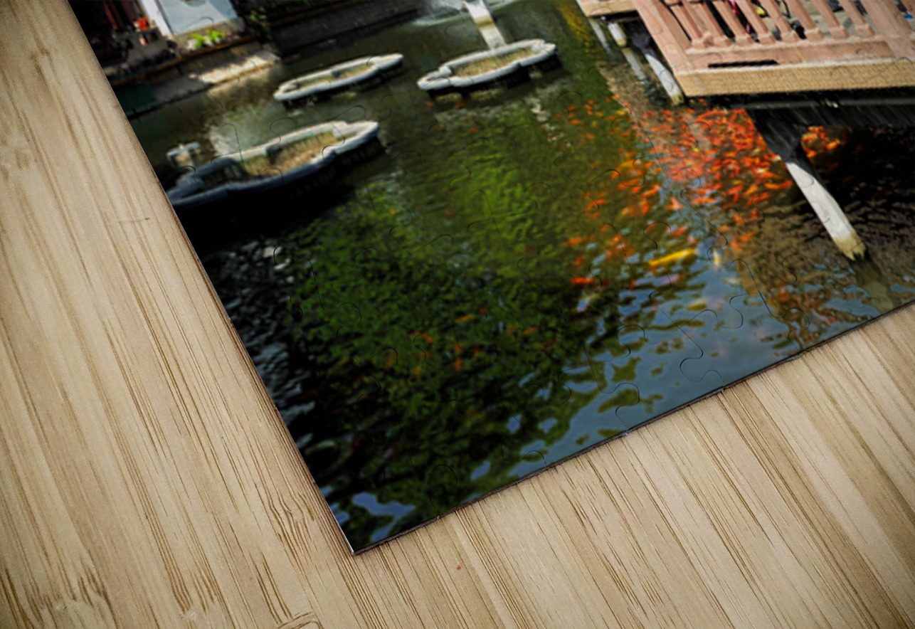 Vibrant Chinese garden with koi pond and visitors in Shanghai Marco Brivio Puzzle