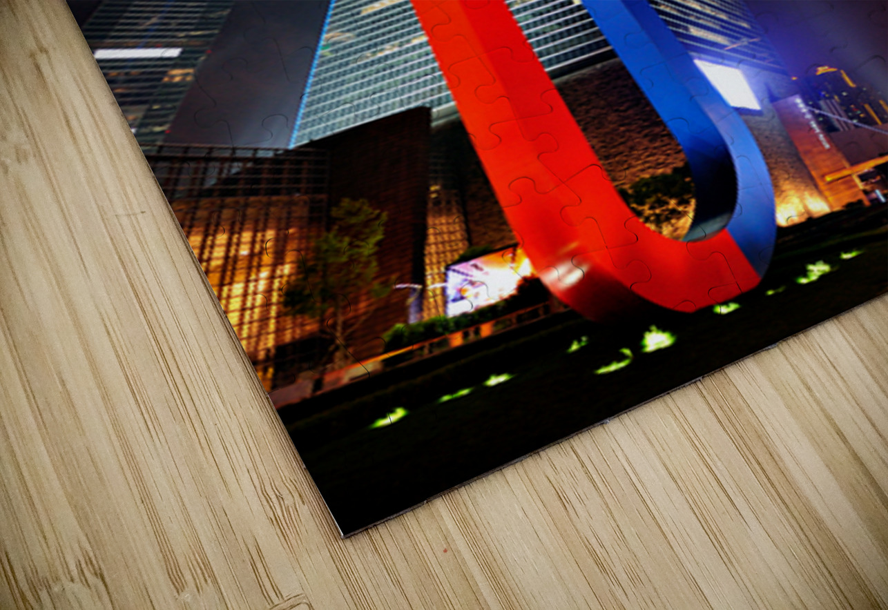 Luminous Shanghai skyscrapers and abstract sculpture at night Marco Brivio Puzzle