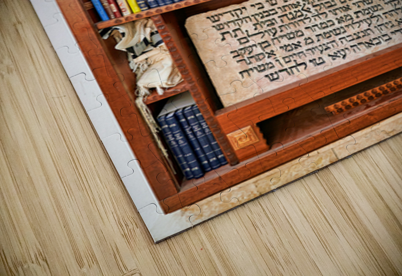 Bookshelf with religious texts in Sephardic synagogues in Jerusa Marco Brivio Puzzle