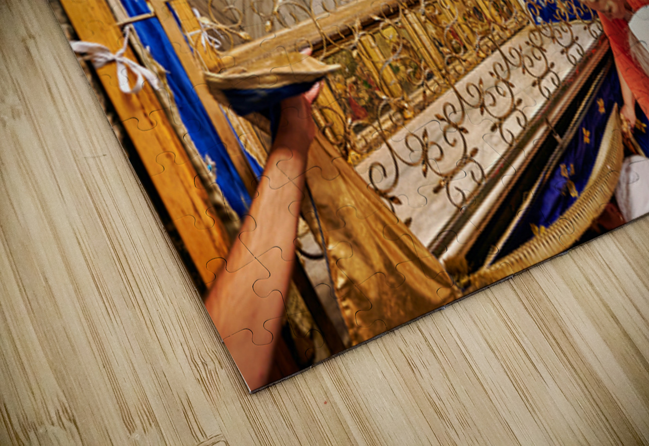 Visiting grotto of nativity in Bethlehem Jerusalem during the d Marco Brivio Puzzle