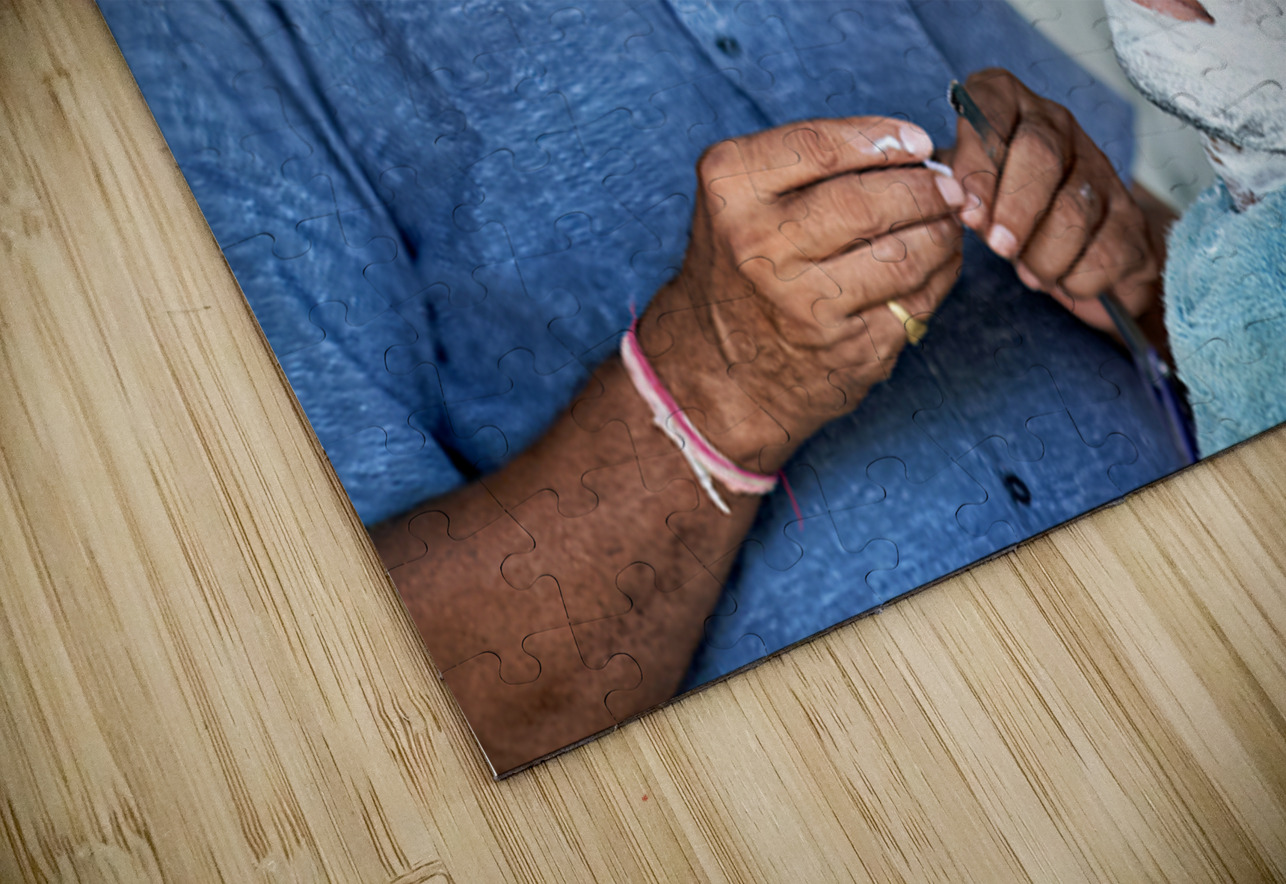 Barber at work in Khimsar Rajasthan India during a busy day Marco Brivio Puzzle