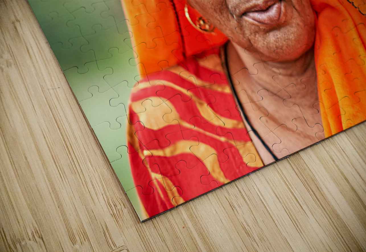 Portrait of an old woman in Rajasthan India wearing bright clot Marco Brivio Puzzle
