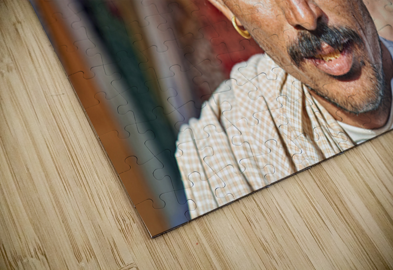 Man in red turban poses in Rajasthans Jaisalmer market street Marco Brivio Puzzle