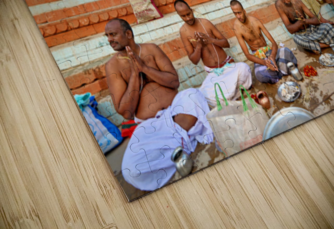 Barechested men offer prayers by the Ganges River in Varanasi Marco Brivio Puzzle