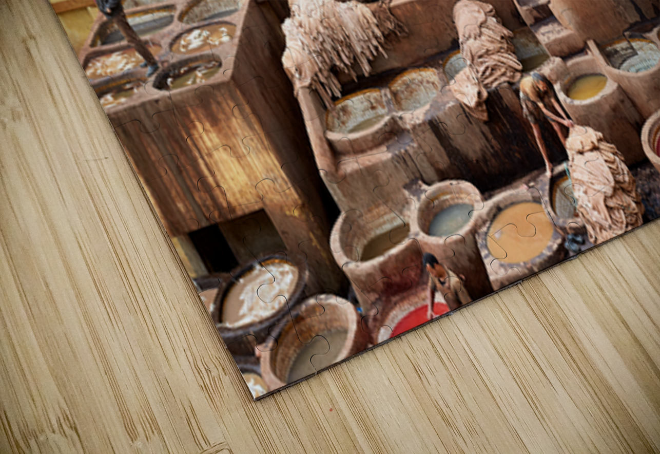 Chouara Tannery in Fez Morocco showing leather dyeing process Marco Brivio Puzzle