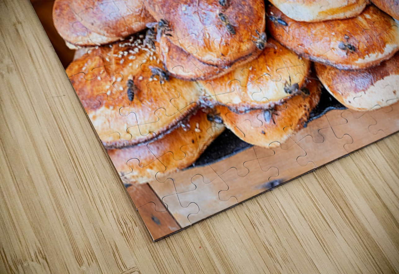 Loaf of bread covered in flies at market in Fez Morocco Marco Brivio Puzzle