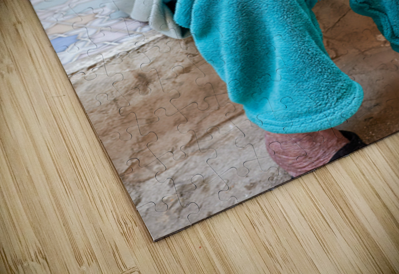 Beggar sitting in Fez Morocco with worn clothes and hands Marco Brivio Puzzle