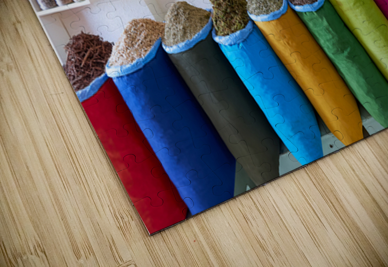 Herbal remedy shop in Marrakesh showing colorful bags of herbs Marco Brivio Puzzle