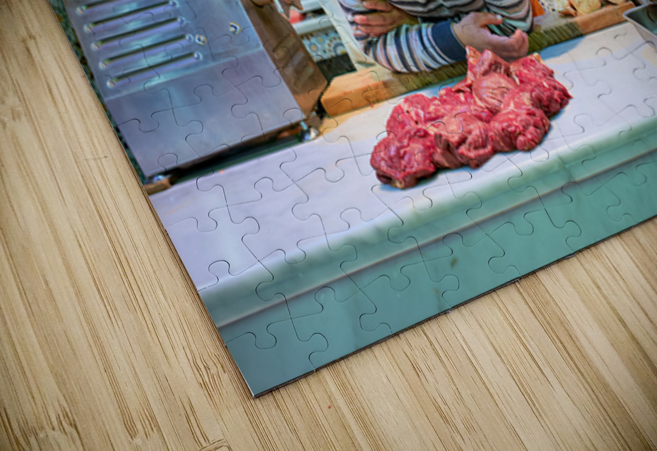 Meknes butcher in the souk selling fresh meat and sausages Marco Brivio Puzzle